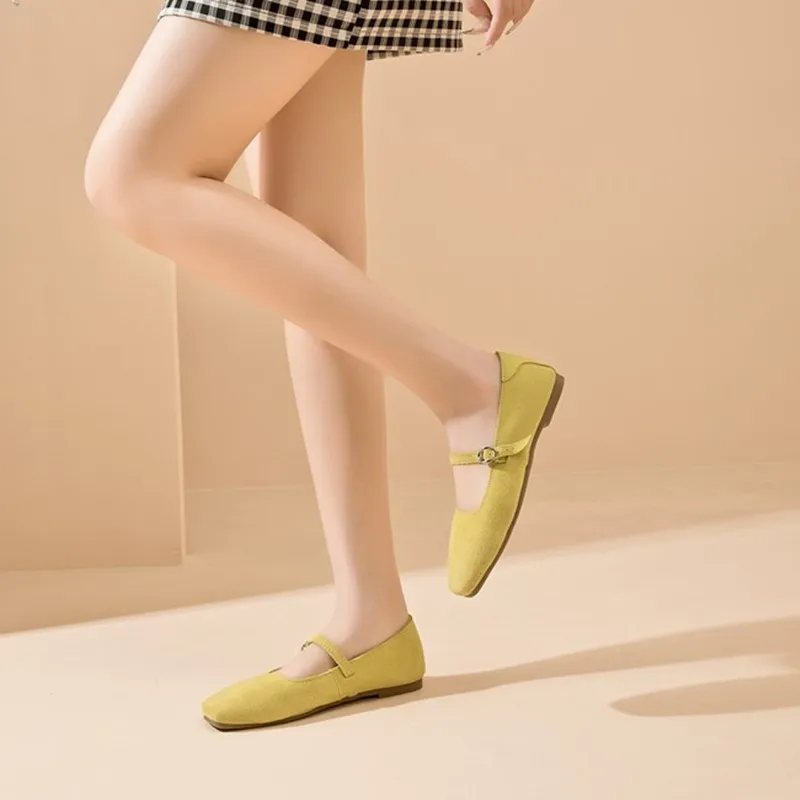 DIMANYU Damen Mary Jane Schuhe 2026 Neu Wildleder Rutschfeste Damen Ballerinas Eckige Spitze Große Größen Damenschuhe