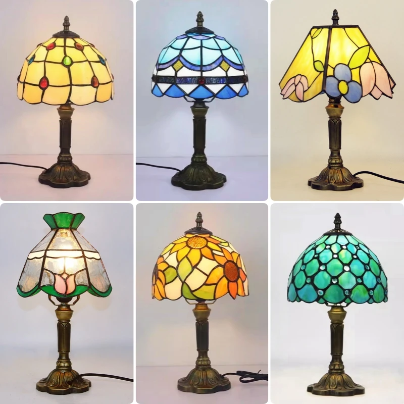 E27 Retro Barock LED Tisch Lampen Mittelmeer Vintage Buntglas Schlafzimmer Lesen Café Bar Decor Schreibtisch Lichter Mit EU/Us-stecker