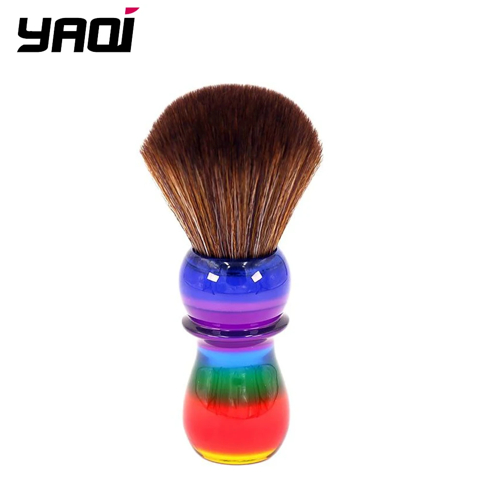 YAQI 26 mm Regenbogenbraunes Kunsthaar Herren Rasierpinsel Reiseetui Image