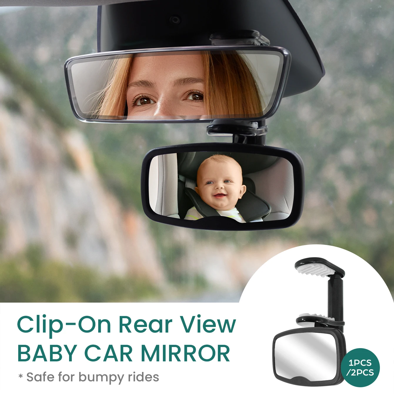 1 Stück und 2 Stück bruchsicherer und rüttelfester, nach vorne gerichteter Babyautospiegel – Clip-On-Autospiegel für Babys, Neugeborene Image