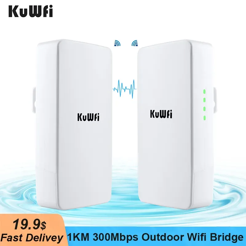 KuWFi Outdoor WLAN-Router Drahtloser 2,4G WLAN-Repeater 300Mbps Punkt-zu-Punkt WLAN-Signalverstärker Erweitert WLAN-Reichweite auf 1KM