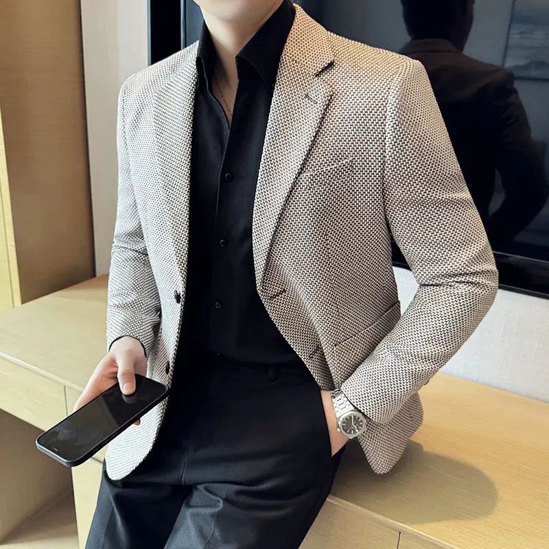 Männer Casual Karierten Anzug Jacke Hochwertige Koreanische Luxus Business Slim Fit Blazer Hochzeit Bräutigam Frack Anzug Größe 4XL-M