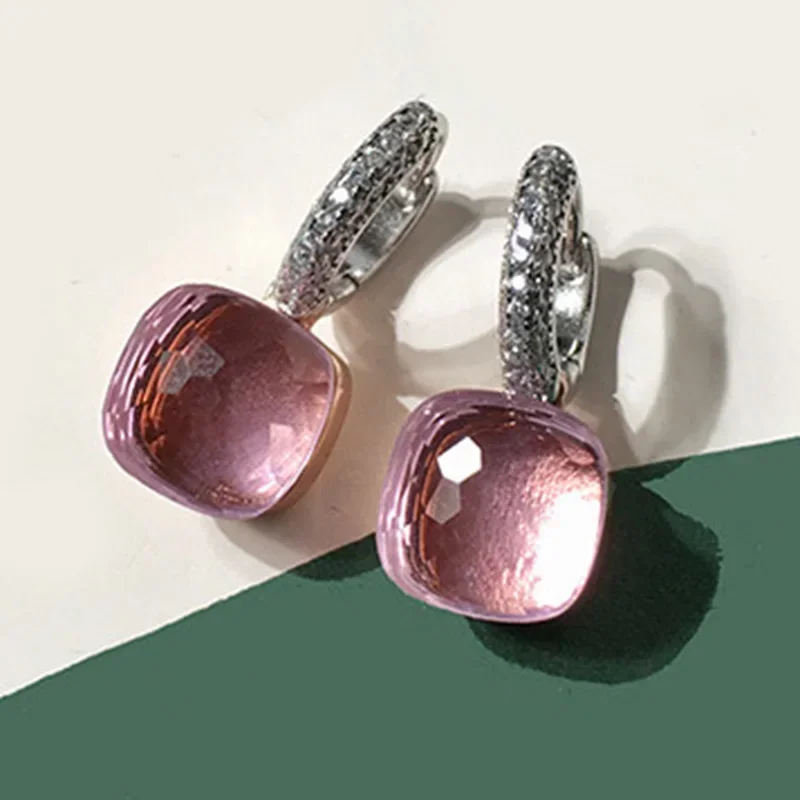 100 % 925 Sterling Silber Candy Style 21 Farben Rosa Weiß Blau Grün Schwarz Gelb Kristall Tropfenohrring für Frauen Edlen Schmuck