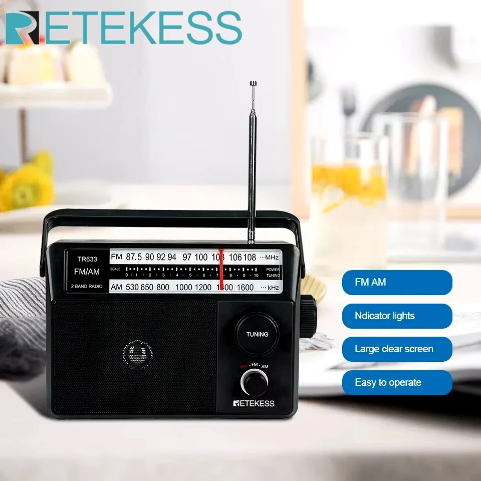 Retekess TR633 Radio FM Tragbare Radios AM FM Wiederaufladbare batteriebetriebene Radio-Suchanzeigeleuchte Großmaßstab Senior Home Image