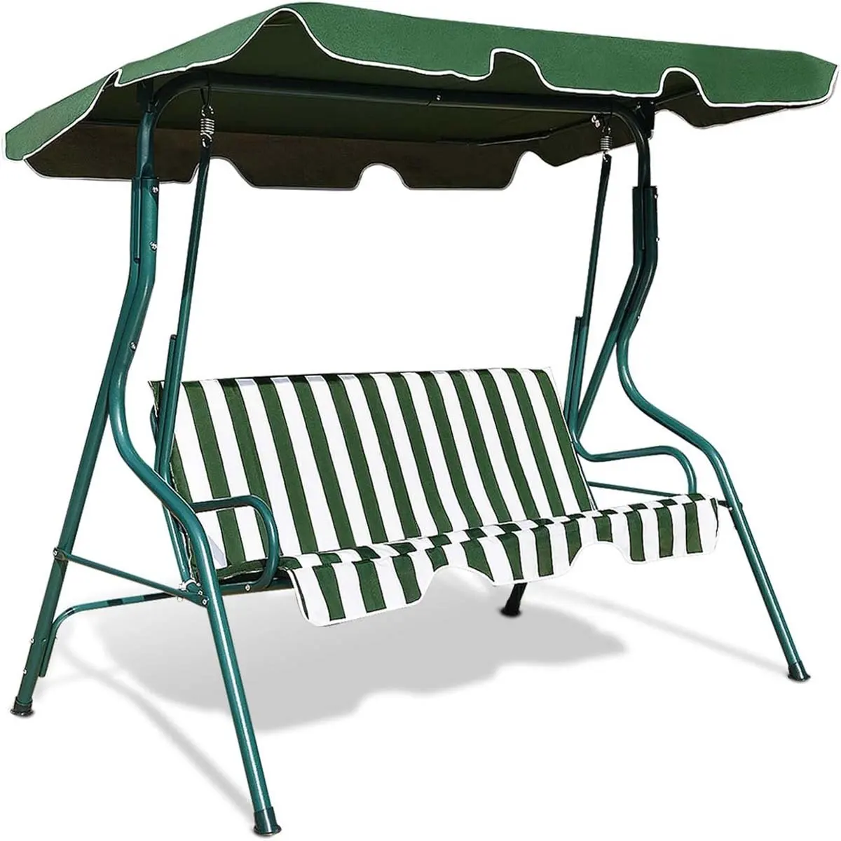 3-Sitzer-Hollywood-Schaukel, Gartenschaukel mit verstellbarem Dach, Schaukelbank, 172 x 110 x 154 cm (grün und weiß) Image