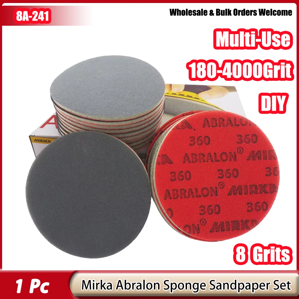 Mirka Abralon 6-Zoll-Schwammschleifscheibe 8A-241 Schaumstoff mit Klettverschluss, rundes Schleifpapier, Körnung 180–4000, elastisches Polieren zum Schleifen Image