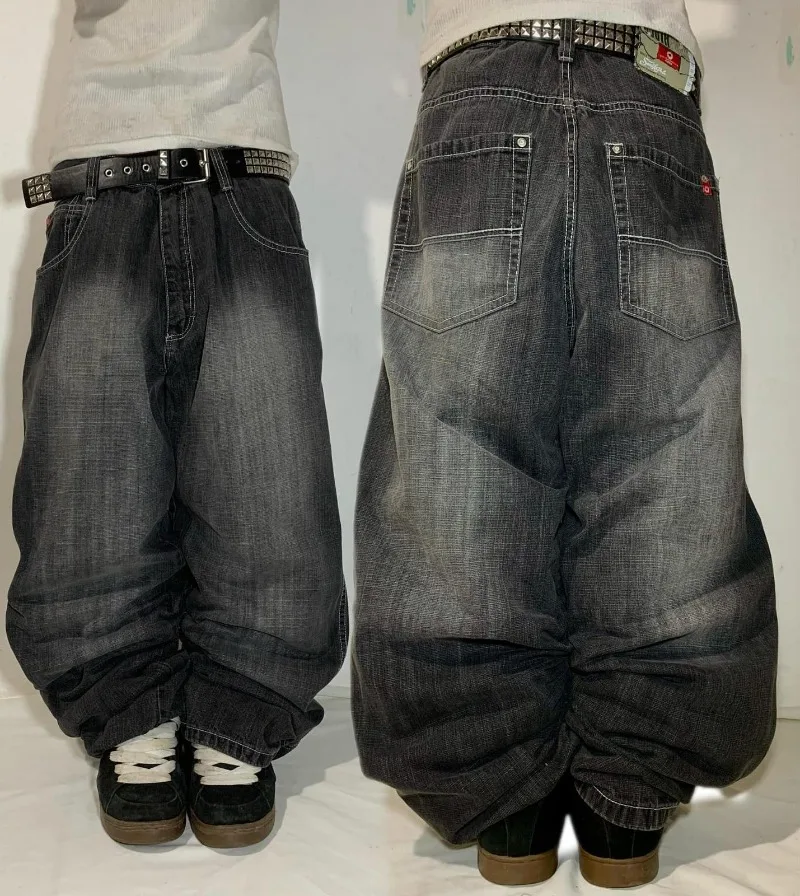Gothic Mode Neue Schwarz Einfarbig Gewaschen Alte Casual Jeans Männer Y2K Streetwear Vintage Beliebte Hohe Taille Baggy Breite bein Hosen
