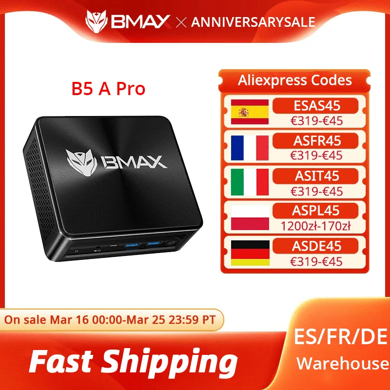 BMAX B5 A Pro AMD Ryzen7 5700U 5825U Prozessor AMD Radeon Grafik 16GB (Unterstützt max. 64GB) DDR4 512GB NVMe SSD Windows 11 Image