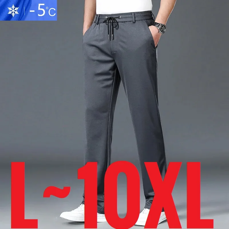 10XL Große Größe Männer Sommer Casual Hosen Gerade Fit Elastische Taille Hosen Männlich Klassische Büro Plus Große Stretch Zipper tasche