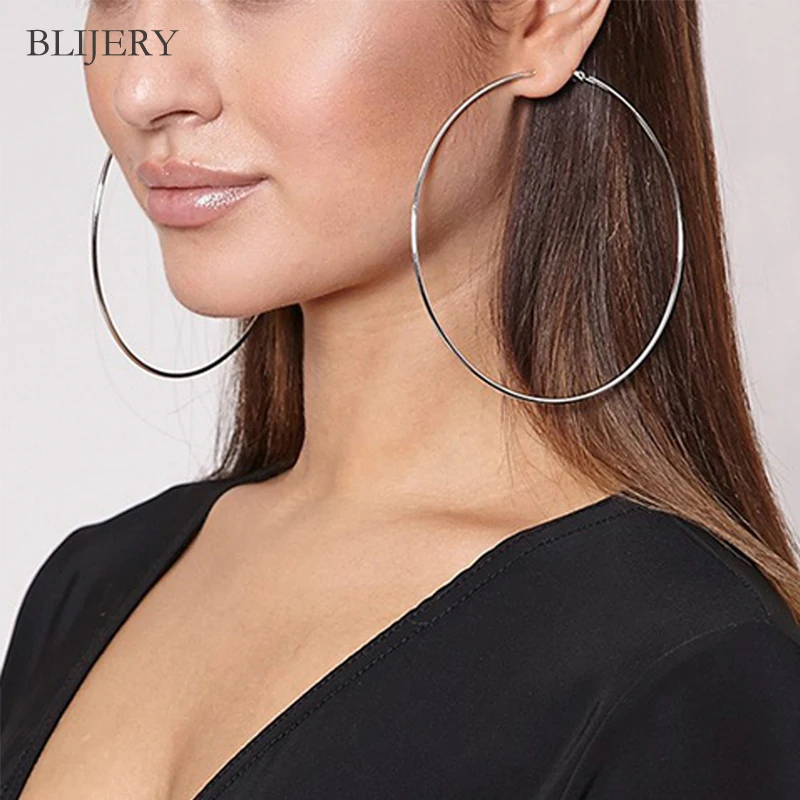 BLIJERY Super Große Runde Creolen Rose Gold Schwarz Silber Farbe Kreis Ohrringe Für Frauen Party Brincos Punk Schmuck Geschenk