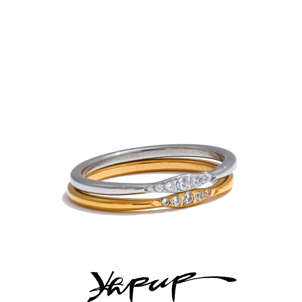 Yhpup # Zirkonia Geometrischer dünner Ring Guss Edelstahl Metall Minimalistischer Charm Schmuck Großhandel Image
