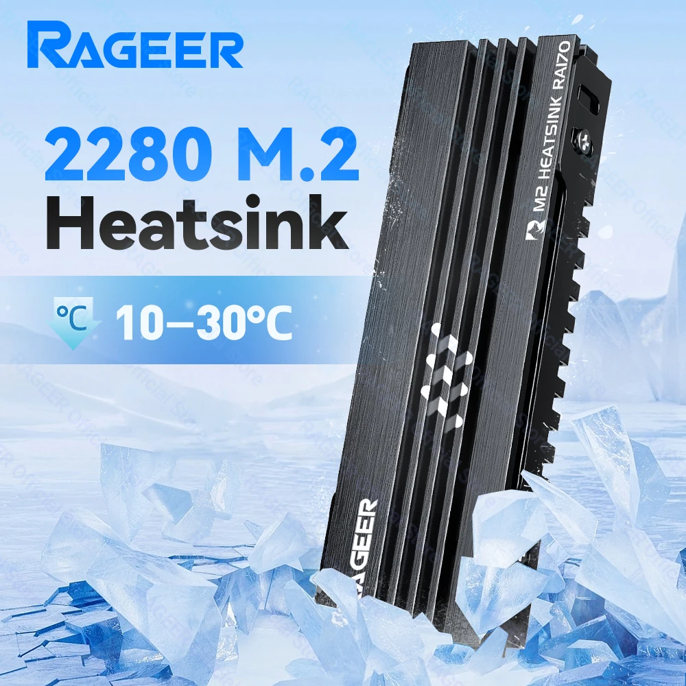 RAGEER RA170 M.2 SSD Aluminium-Kühlkörper mit Wärmeleitpads für NVMe/NGFF 2280 SSD für PC, PS5 Image