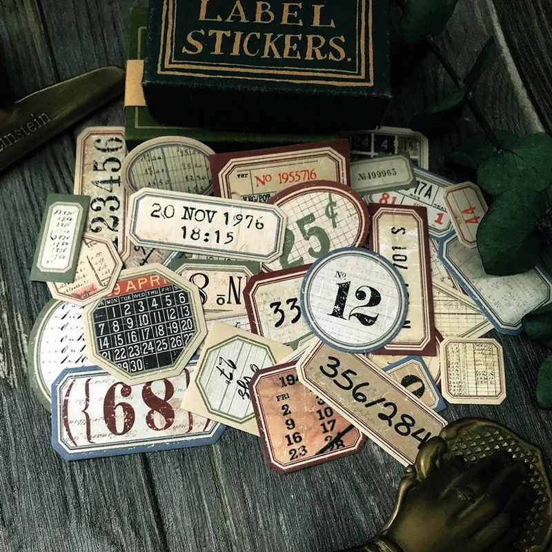31 Stück Tim Holtz Stil Nummer Junk Journal Label Vintage Aufkleber Retro DIY Album Planer Scrapbooking Material Handwerk Aufkleber Image