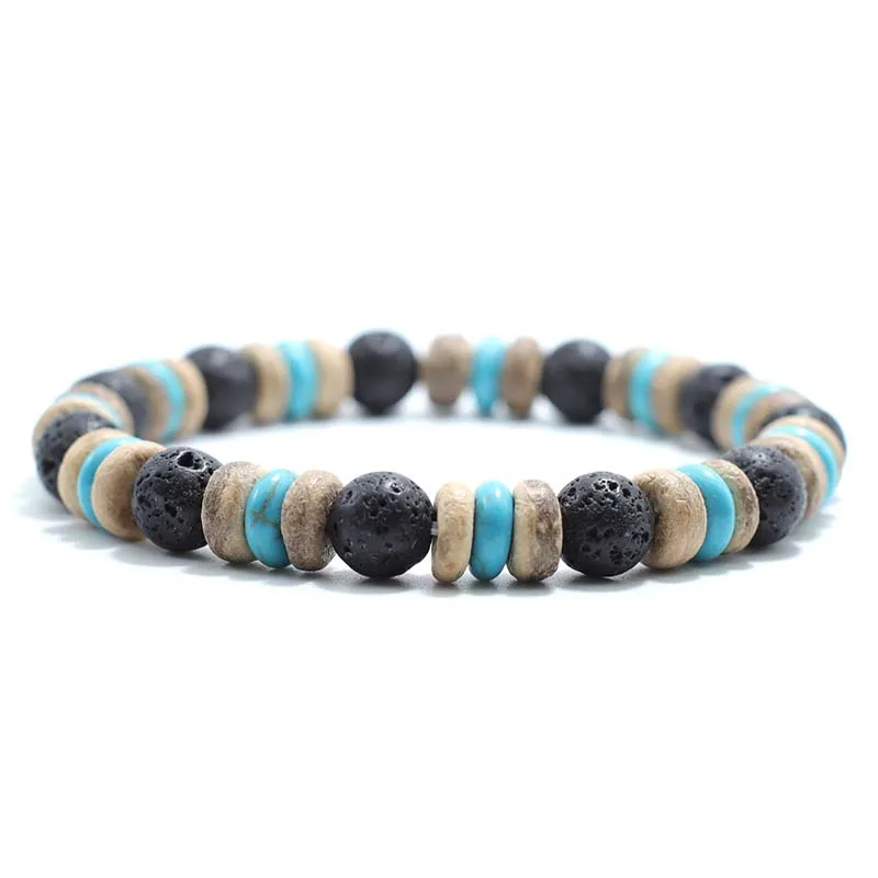 Vintage Holz Perlen Armband Herren Natürliche Lava Obsidian Stein Armband Yoga Meditation Gebet Schmuck Tigerauge Armband Homme Image