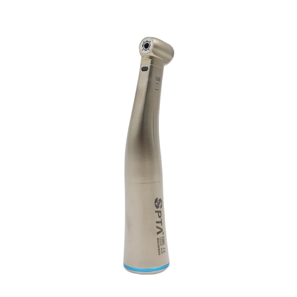 Dental ausrüstung liefern niedrige Geschwindigkeit 1:1 Gegenwinkel Handstück LED Licht Luft turbine Edelstahl blauen Ring Glasfaser Image