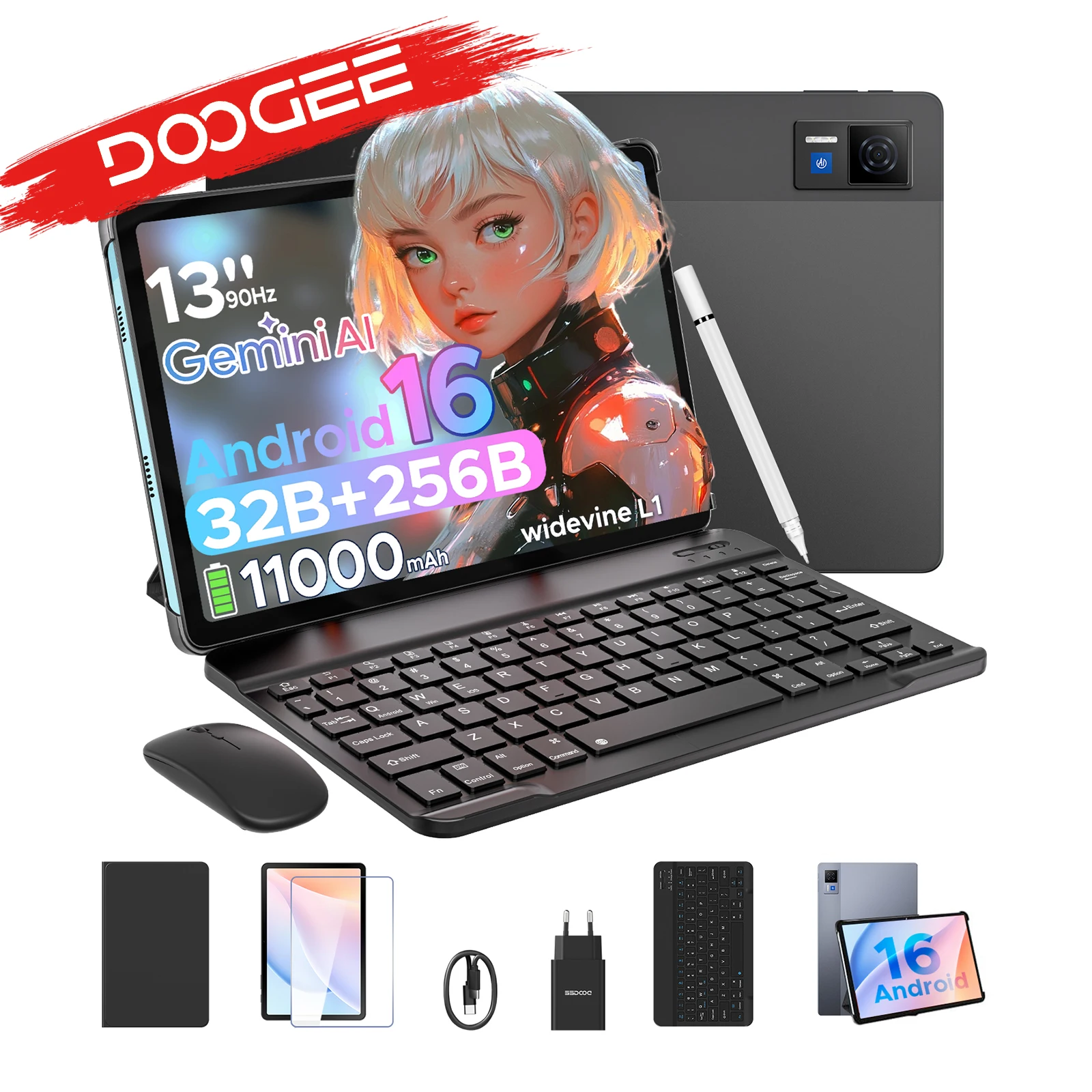 DOOGEE Android 16 U13 2 in 1 Tablet PC 13 Zoll 32 GB (6 + 26) 256 GB Gemini AI mAh Akku Widevine L1 Ständer Tablet PC Neu Image