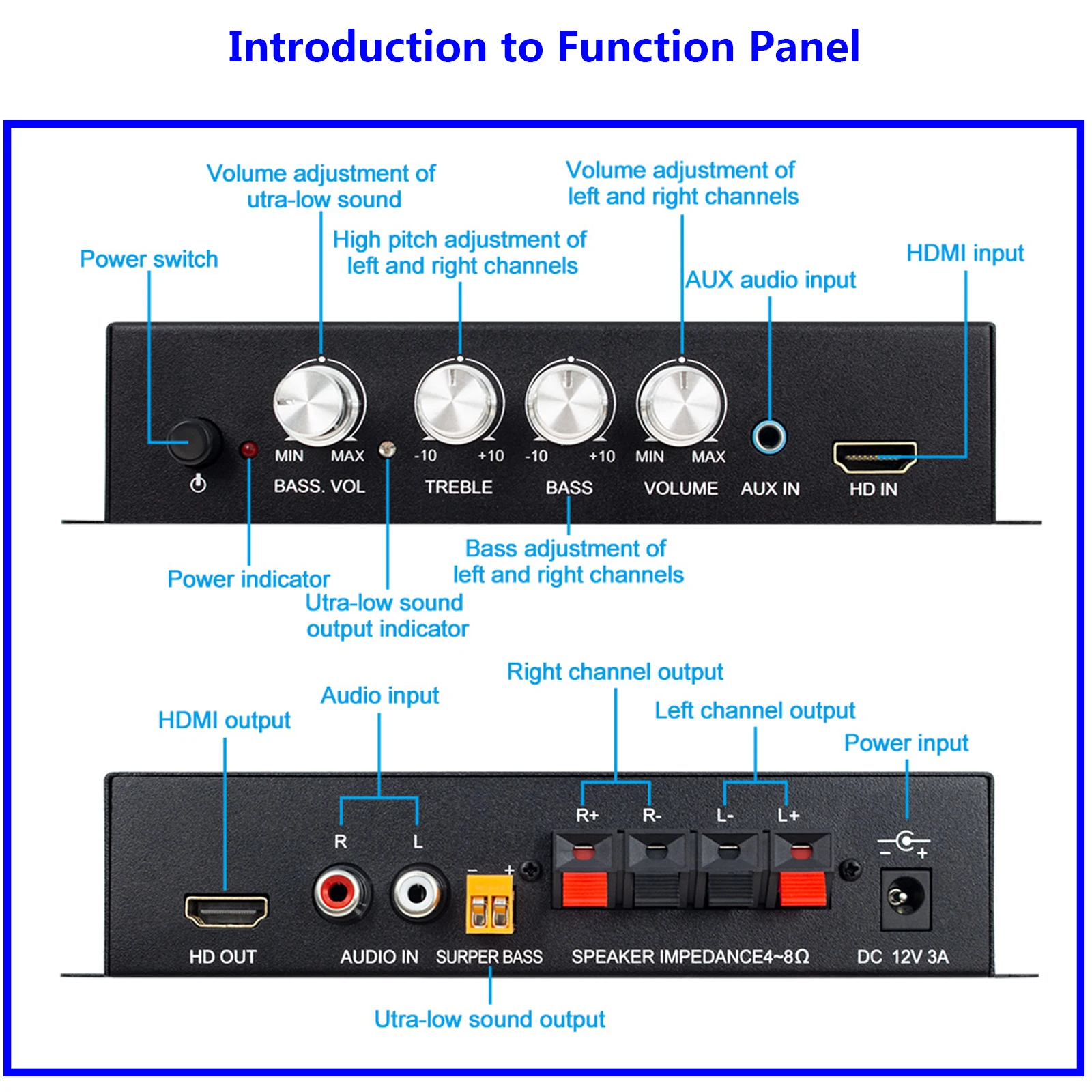 HiFi 2,1 Kanal Power Verstärker Stereo Bass Sound Amp RMS 80Wx2 + 80W Klasse D Mini Media Player Auto Schwarz HDMI-kompatibel in/out Image