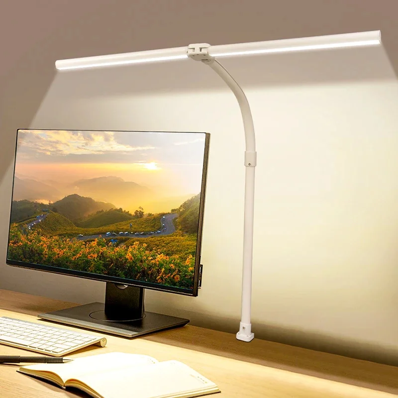 Doppelkopf-LED-Schreibtischlampe, EU/US-Architekt-Schreibtischlampen, Büro, 24 W, hellste 5 Farbmodi und 5 dimmbare Augenschutzlampe