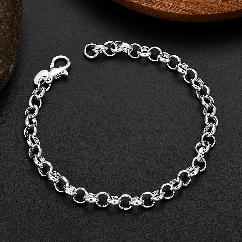 Niedliche 925 Sterling Silber Kreis 4 mm Kettenarmbänder für Damen und Herren, Modeschmuck, Hochzeit, Party, Weihnachtsgeschenke, 20 cm Image