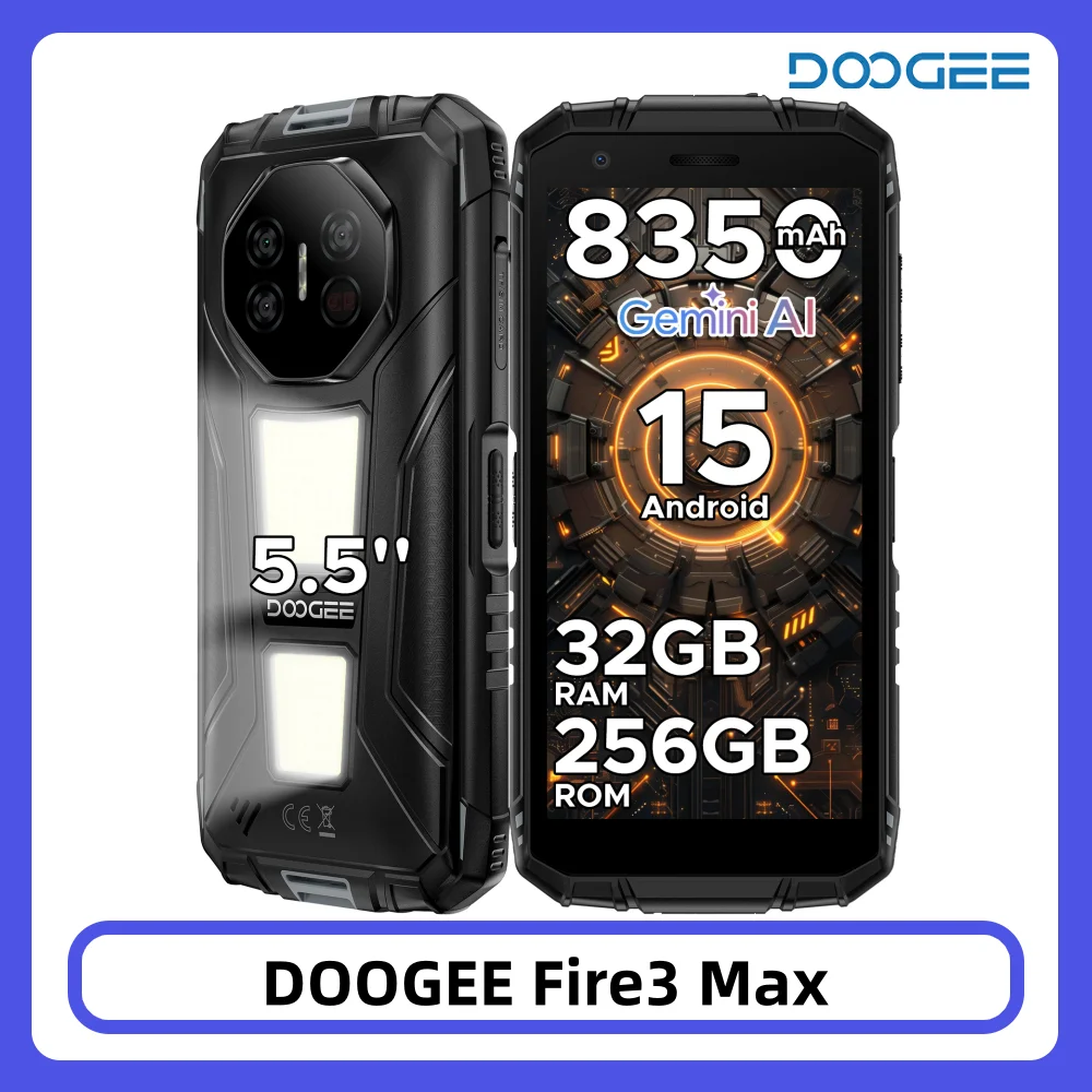 DOOGEE Fire 3 Max Outdoor-Smartphone 5,5 Zoll HD+ Display 32GB+256GB Campingbeleuchtung 8350mAh UNISOC T7250 48MP NFC Android15 Smartphone