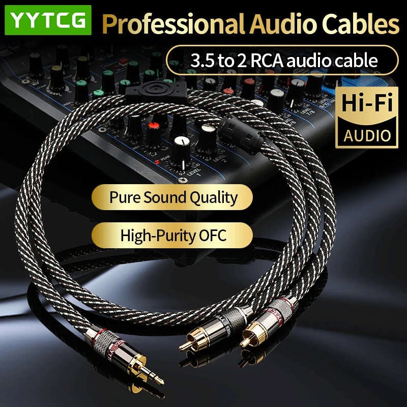 YYTCG HiFi 3,5 mm auf 2rca Audiokabel 6N OFC AUX 3,5 Stereo-Buchse RCA YSplitter-Kabel für MP3 MP4 PC PhoneAmplifiers Mixer Image