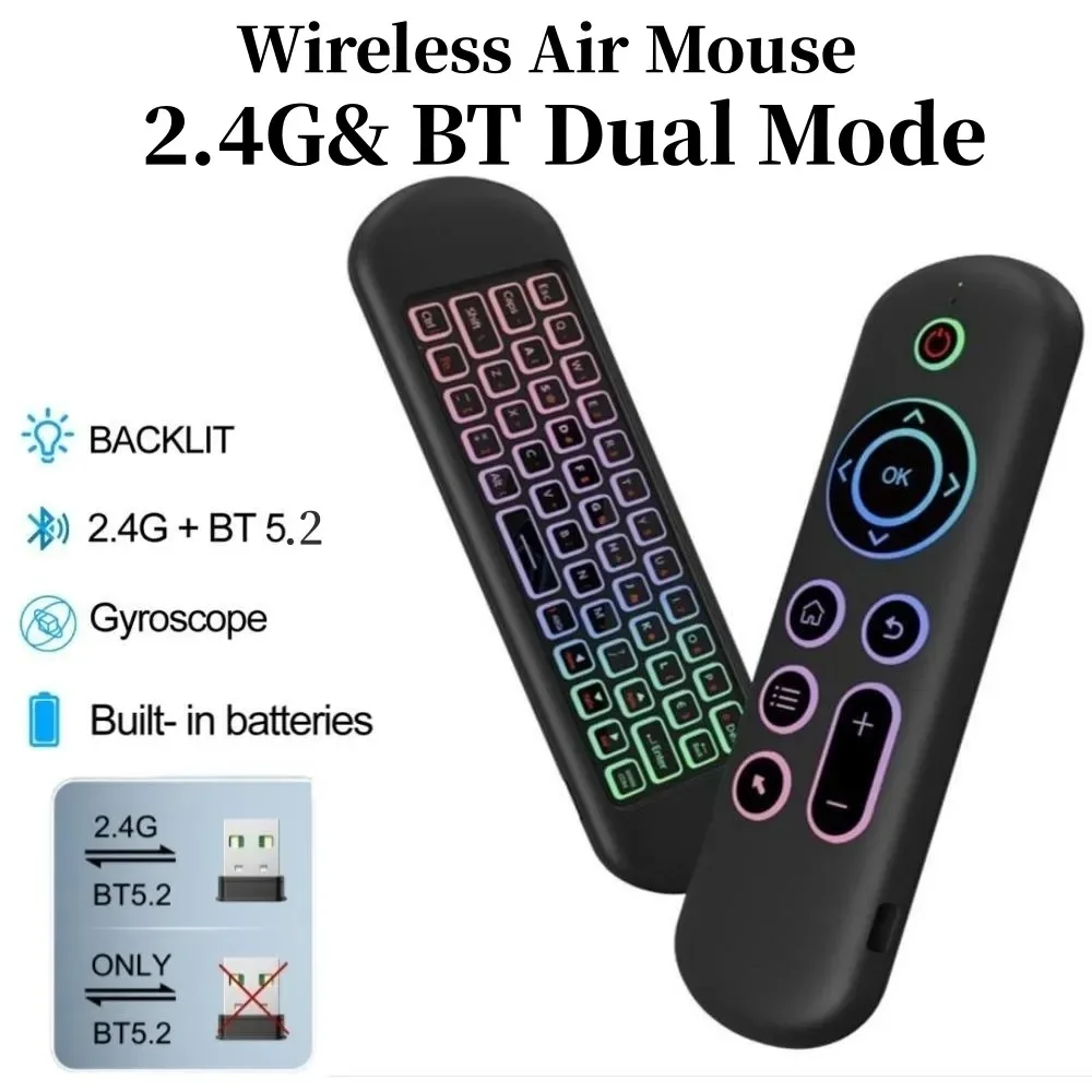 2,4 GHz Wireless M5 Air Mouse Bluetooth 5,2 Mini Tastatur Stimme Hintergrundbeleuchtung Fernbedienung IR Lernen Fernbedienung für PC Android Image