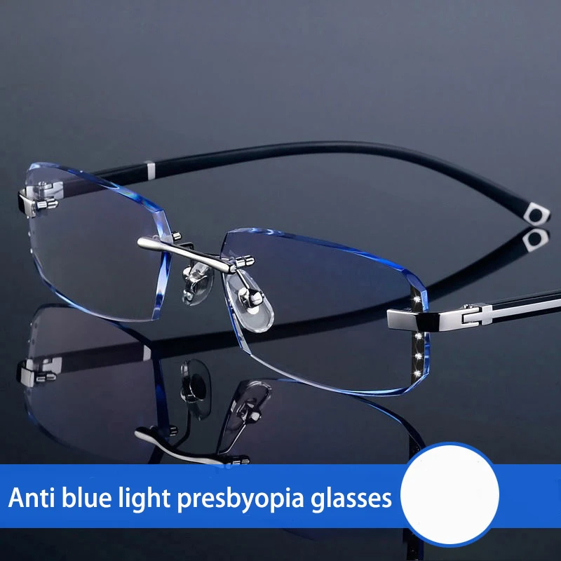 Shatar Rahmenlose Lesebrille mit Diamantschliffkante für Männer und Frauen, ultraleichte, hochauflösende Anti-Blaulicht-Presbyopie Image