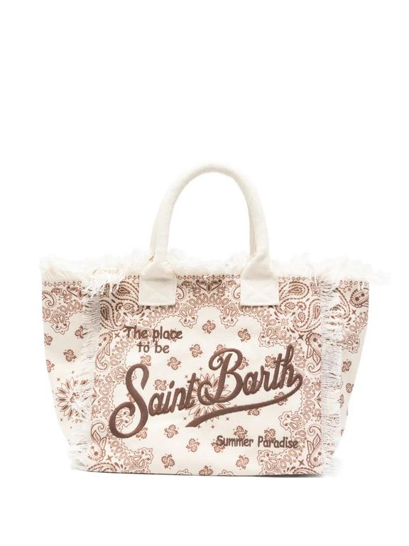 Vanity Paisley-Print Frayed Tote Bag - White - Mc2 Saint Barth Totes