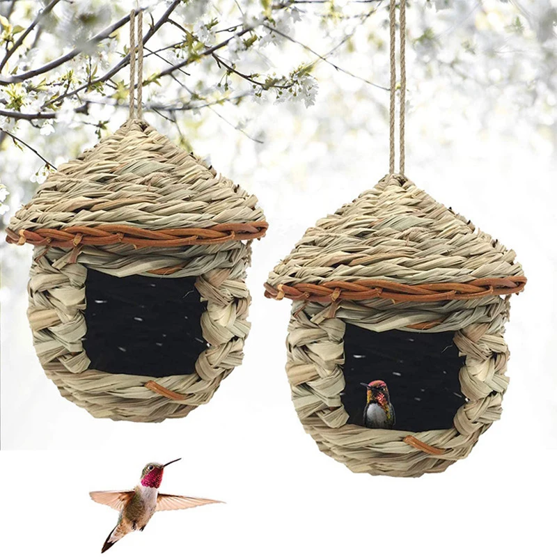 Nido per Uccelli da Esterno Intrecciato a Mano, Casetta Decorativa per Uccelli, Gabbia Rifugio per Uccelli, Nido per Pappagalli Intrecciato da Appendere, Gabbia Creativa Fatta a Mano