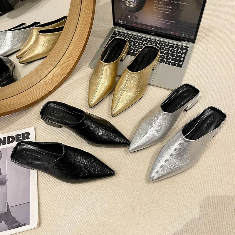 Mode Spitz Frauen Wohnungen Hausschuhe Maultiere Schuhe Neu Im Jahr 2025, Luxus Sommer Weibliche Slides Damen Hausschuhe Wohnungen Sandalen Schuhe Image
