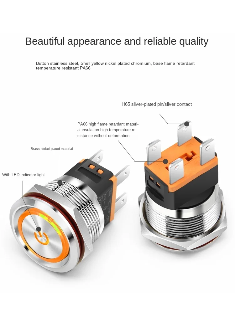 YZWM 15A 3-8V 9-24V 220V interruttore a pulsante in metallo autobloccante ad alta corrente Reset interruttore di avvio dell'alimentazione con luce pulsante piccolo 22mm 2NO