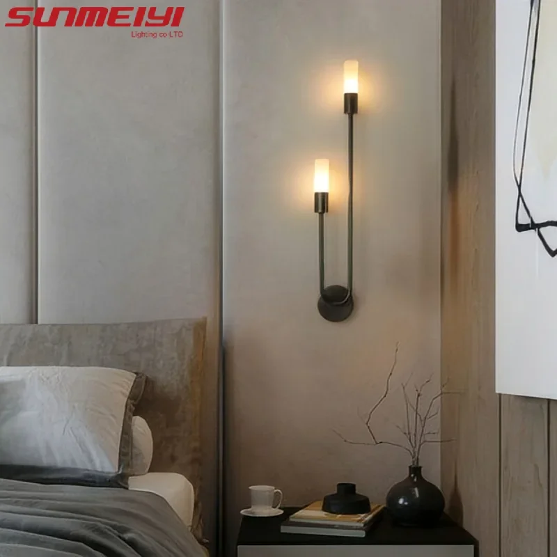 LED Goldene Schwarze Luxus-Wandleuchte Wohnzimmer Nordisch Modern Minimalistisch Kreative Hintergrundwand Flur Schlafzimmer Nachttischlampe Image