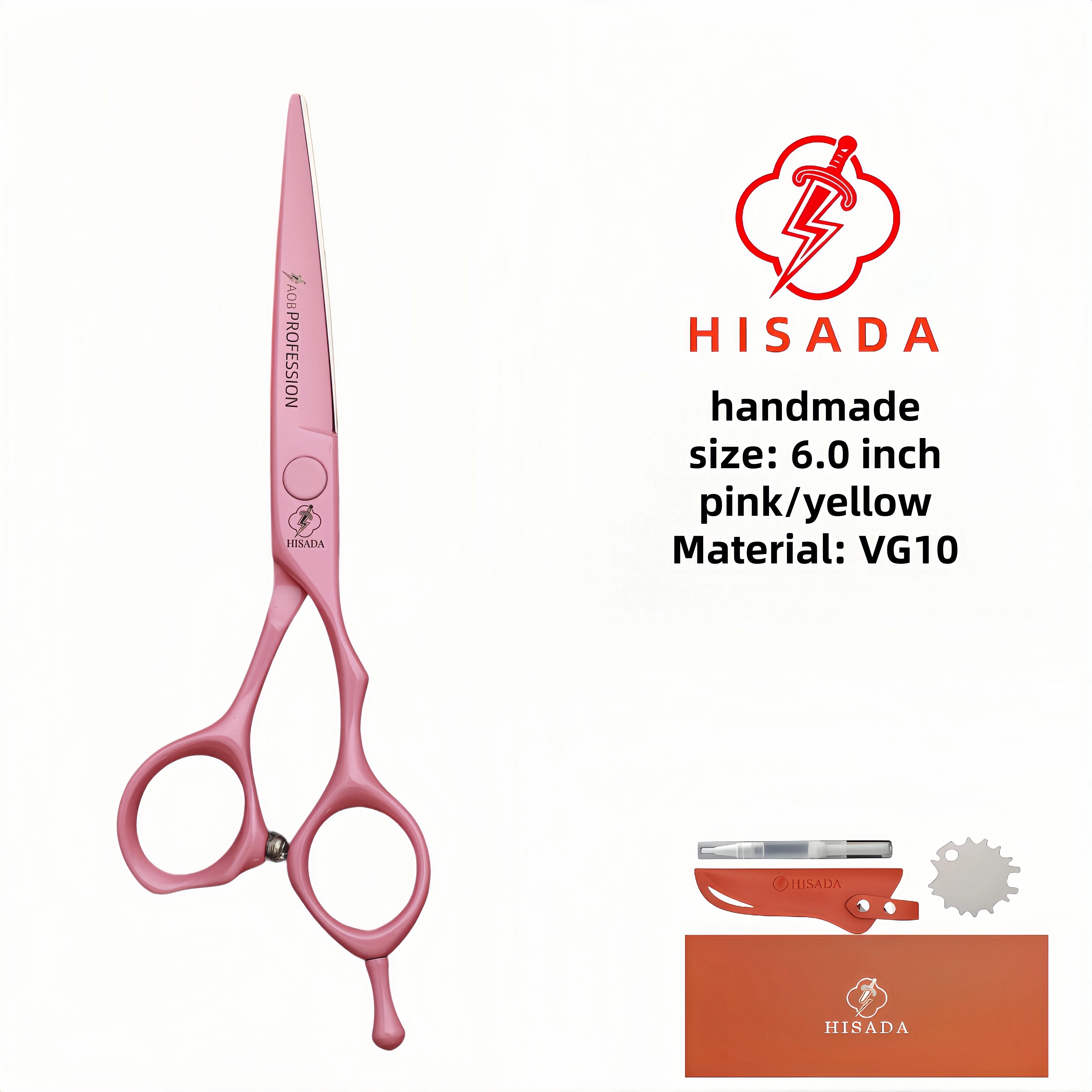 Forbici da Barbiere HISADA, Forbici Professionali per Parrucchieri 5.5/6.0/6.5 Pollici, Fatte a Mano in Giappone, Set di Forbici Rosa/Gialle