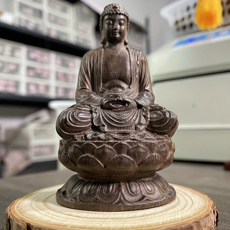 3,1 Zoll große Meditations-Buddha-Statue, handgeschnitztes Holzornament im Zen-Stil, chinesischer Stil, geeignet für Halloween-Dekorationen, Tischdekoration, Partydekoration, Arbeitszimmer,