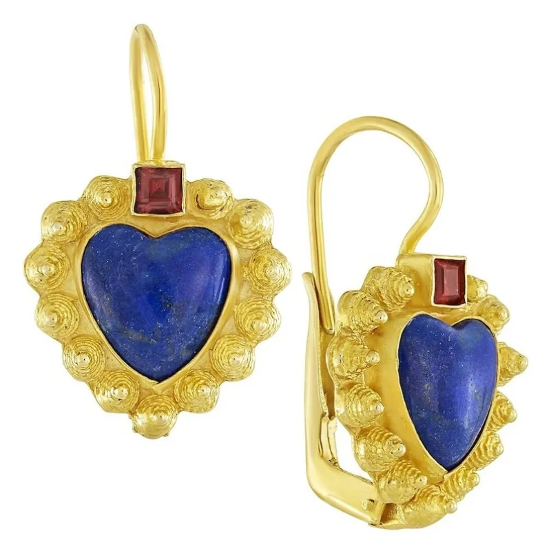 Vintage Romantische Eingelegte Herz-Ohrringe mit Blauem Synthetischem Türkis und Goldenem Anhänger für Damen, Modischer Schmuck für Festliche Anlässe Image