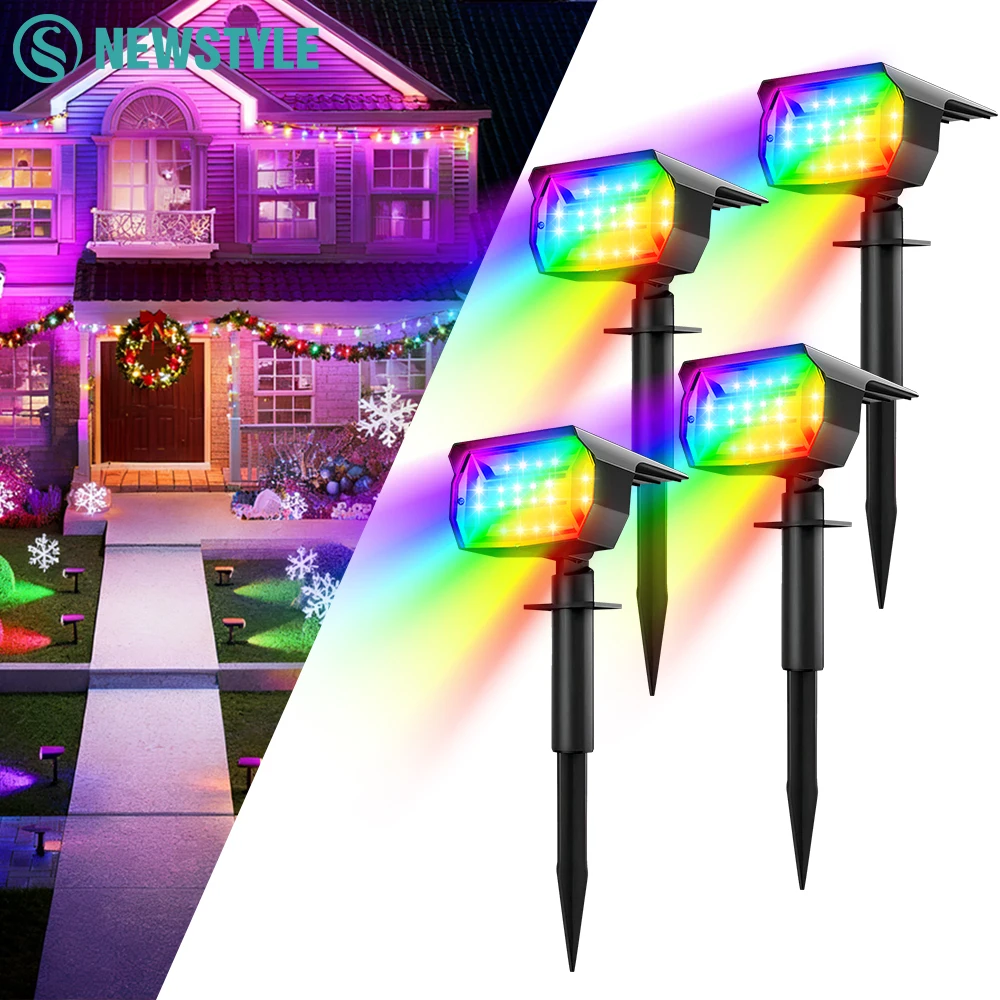1-4 Stück 20LED RGB Solar-Landschaftsstrahler 2-in-1 Outdoor IP65 Wasserdichte Farbwechselnde Solar-Wandleuchte für Terrasse Garten Hof