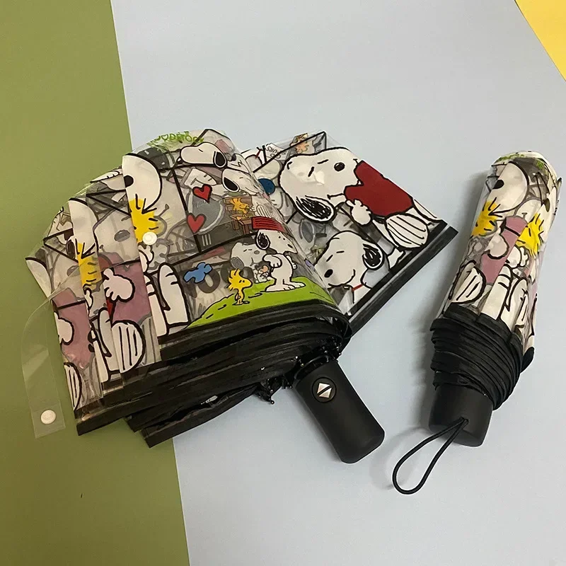 Snoopys Cartoon Transparenter Regenschirm Niedlicher Winddichter Kompakter Automatischer Regenschirm Tragbare Kinder- und Studenten-Geburtstagsgeschenke Image