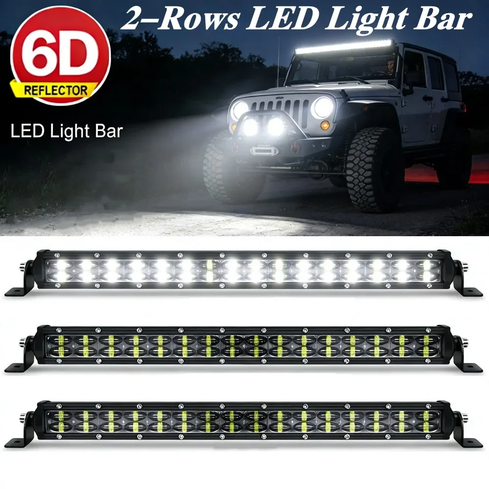 Barra luminosa a LED 6D a 2 file, 14 e 20 pollici, fascio combinato Spot/Flood, per SUV 4X4 Off-Road, luce da lavoro a LED 12V 24V, faro di guida per auto.