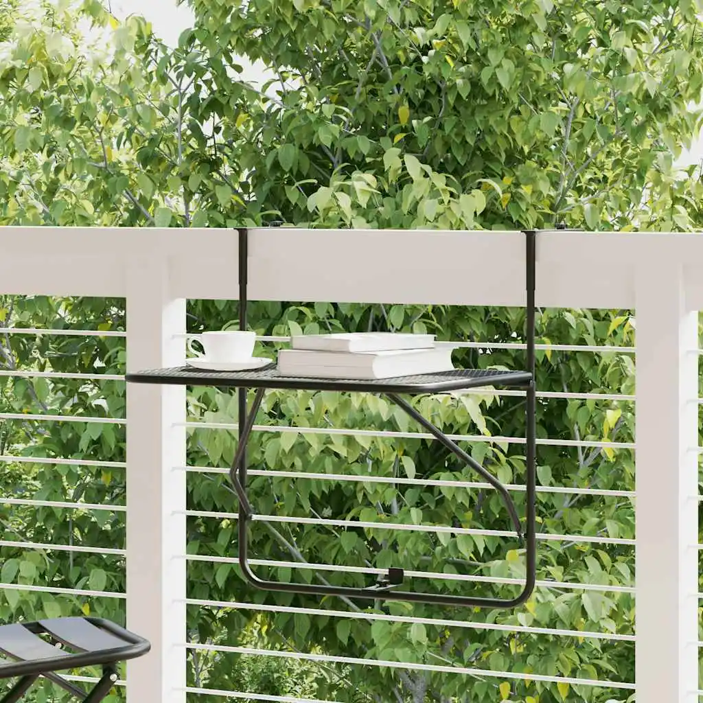 Schwarzer Balkontisch, 60x40 cm, Stahl, moderner, wasserfester Gartentisch, Holztisch für Terrasse und Hof (nur Tisch)
