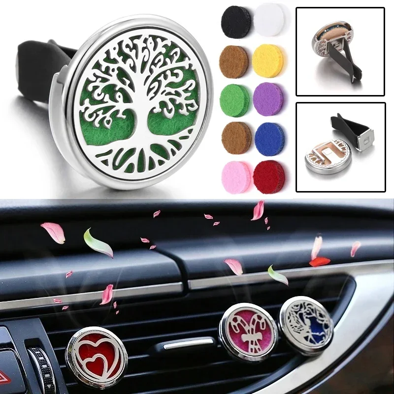 Diffusore di aromi per auto a forma di albero, purificatore d'aria con clip per bocchetta dell'aria e cuscinetti - Profumatore per auto a clip