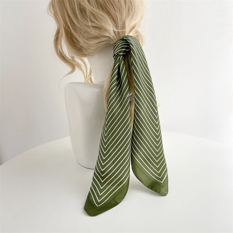 Luxuriöser gestreifter Seidenschal für Damen, 60 cm, Halstuch, Kopftuch, Haarband, Hijab, Bandana, Geschenk für Mädchen Image