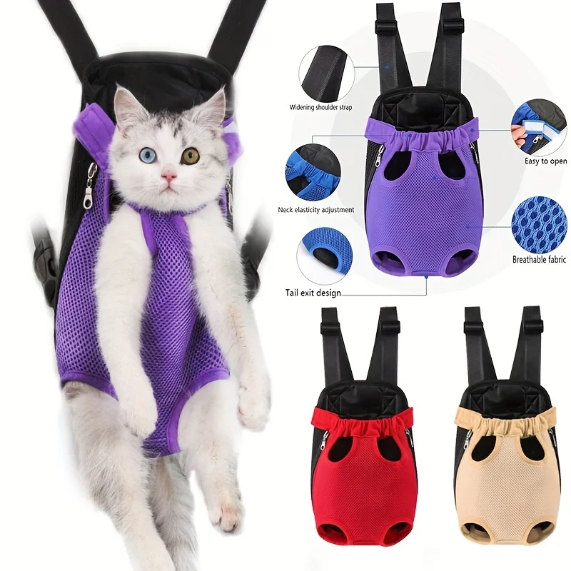 Haustier-Rucksack, tragbare Doppelschultertasche für Katzen, Outdoor-Reisetasche für Hunde, Haustier-Hundetransporttasche, Haustier-Hunde-Fronttasche, Netz-Rucksack Image