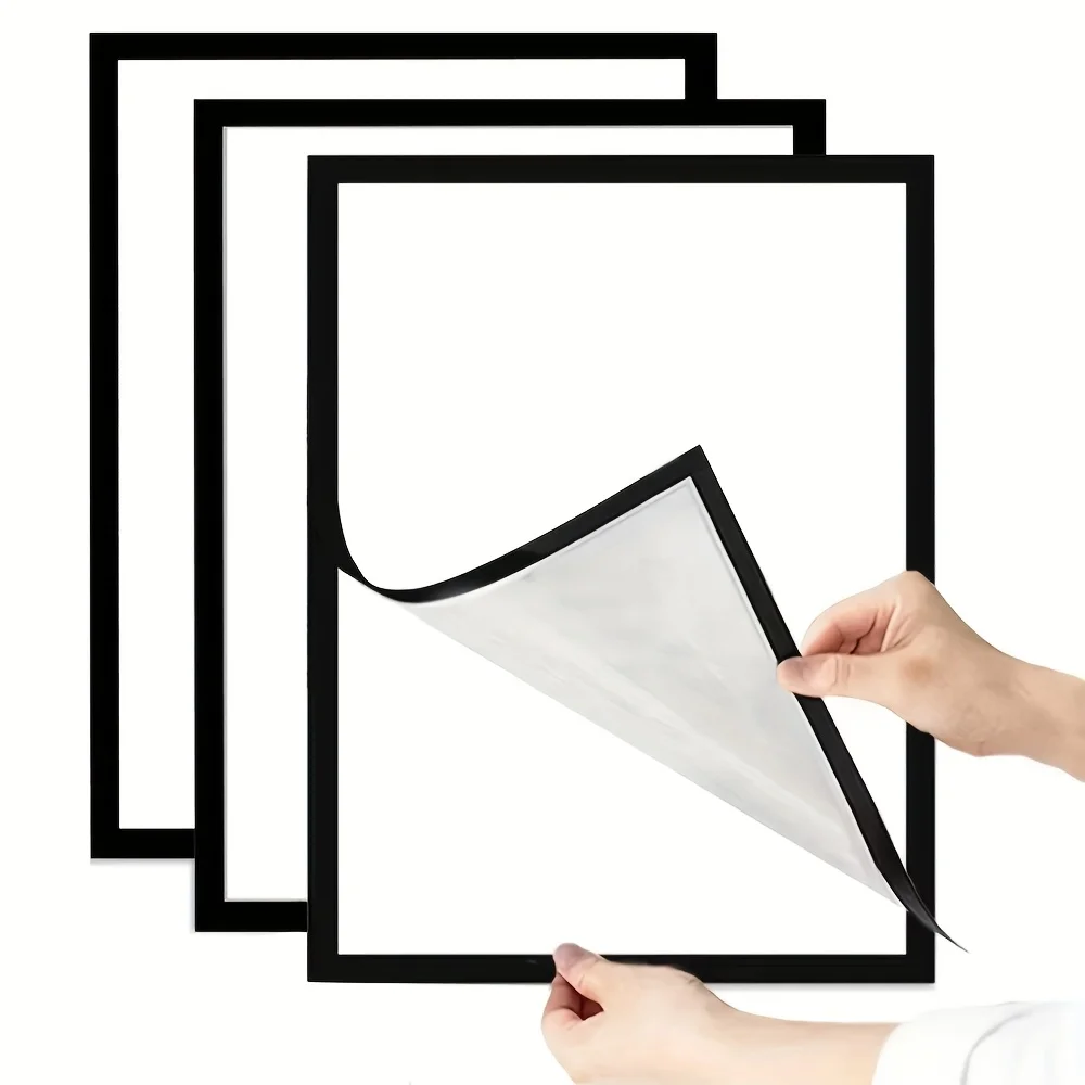 Set aus 3 Magnetischen Wandrahmen - Selbstklebend, Vertikale Foto- und Dokumentenpräsentation, Matt Schwarz/Weiß Image