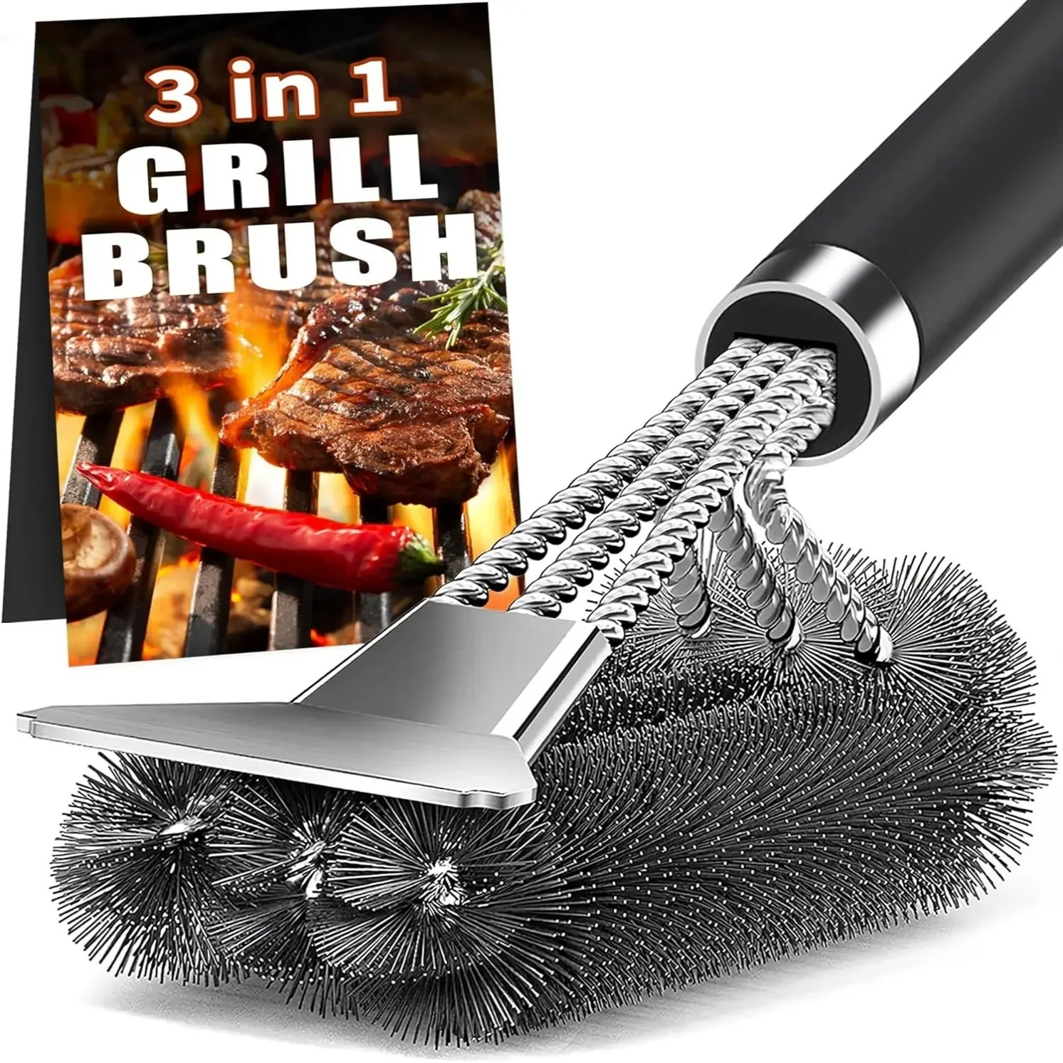 BBQ-Grillreinigungsbürste Stahlbürste zur Reinigung von BBQ-Grills und BBQ-Öfen, spezielle Reinigungsbürste für BBQ. Image