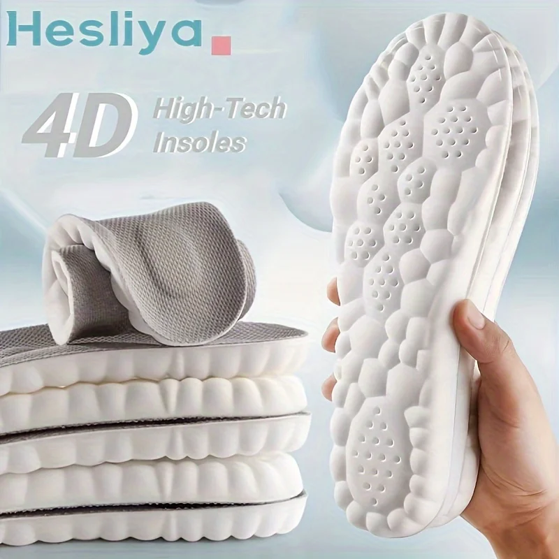 4 Stück 4D-Laufsohlen, superweiche Einlegesohlen für Sportschuhe, für Füße, Körbchen, Schuhsohle, Fußgewölbeunterstützung, orthopädische Einlagen, Unisex Image