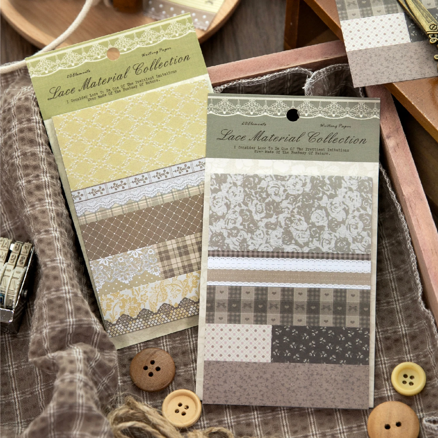 20 Stück beschreibbares Papier im Cottagecore-Stil – Spitzenbesatz und Karomuster für Junk Journals Image