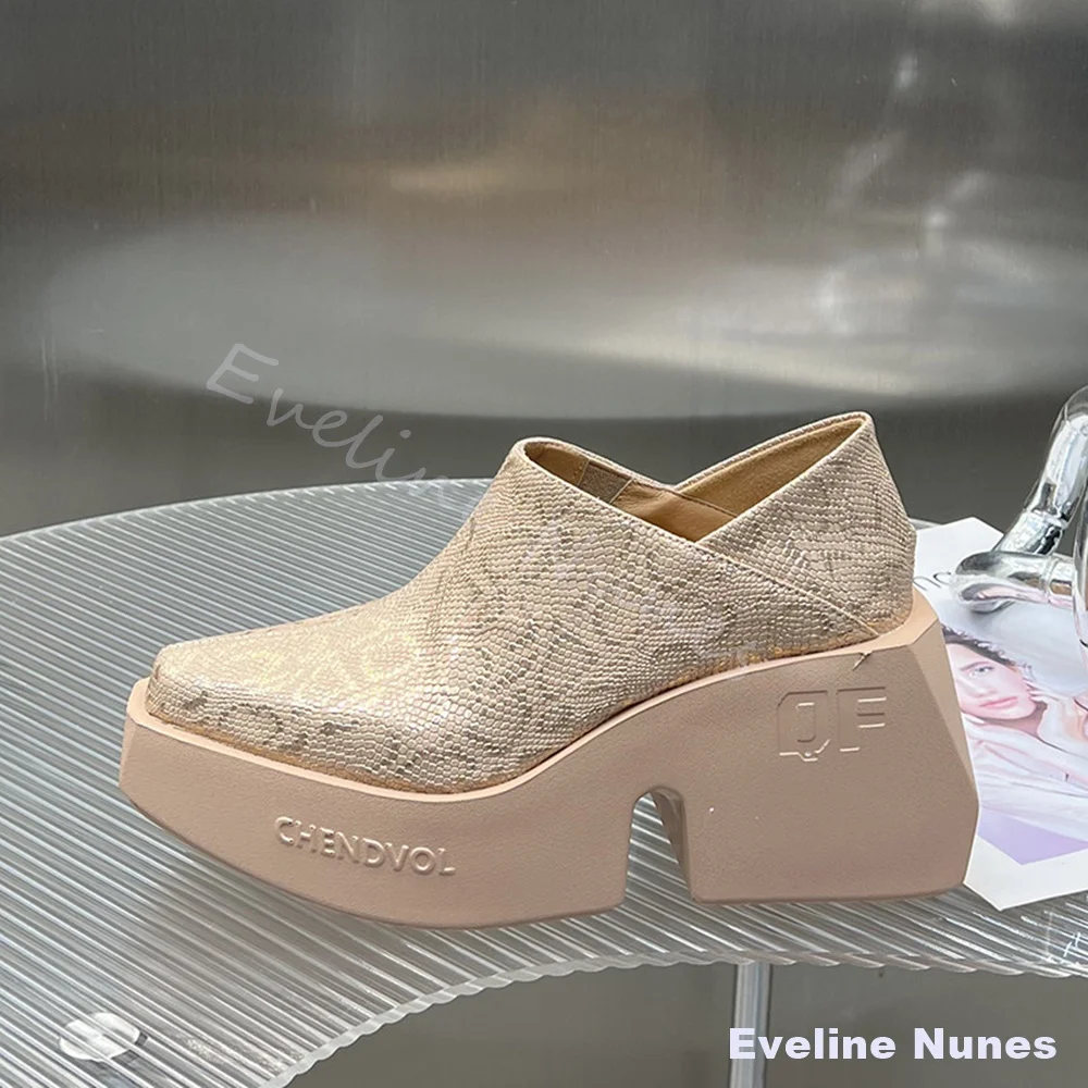 Bedruckte Plateau-Freizeitschuhe für Damen 2026 Herbst Neu Echtleder Slip-On Lederschuhe Spitze Zehe Blockabsatz Modische Loafer