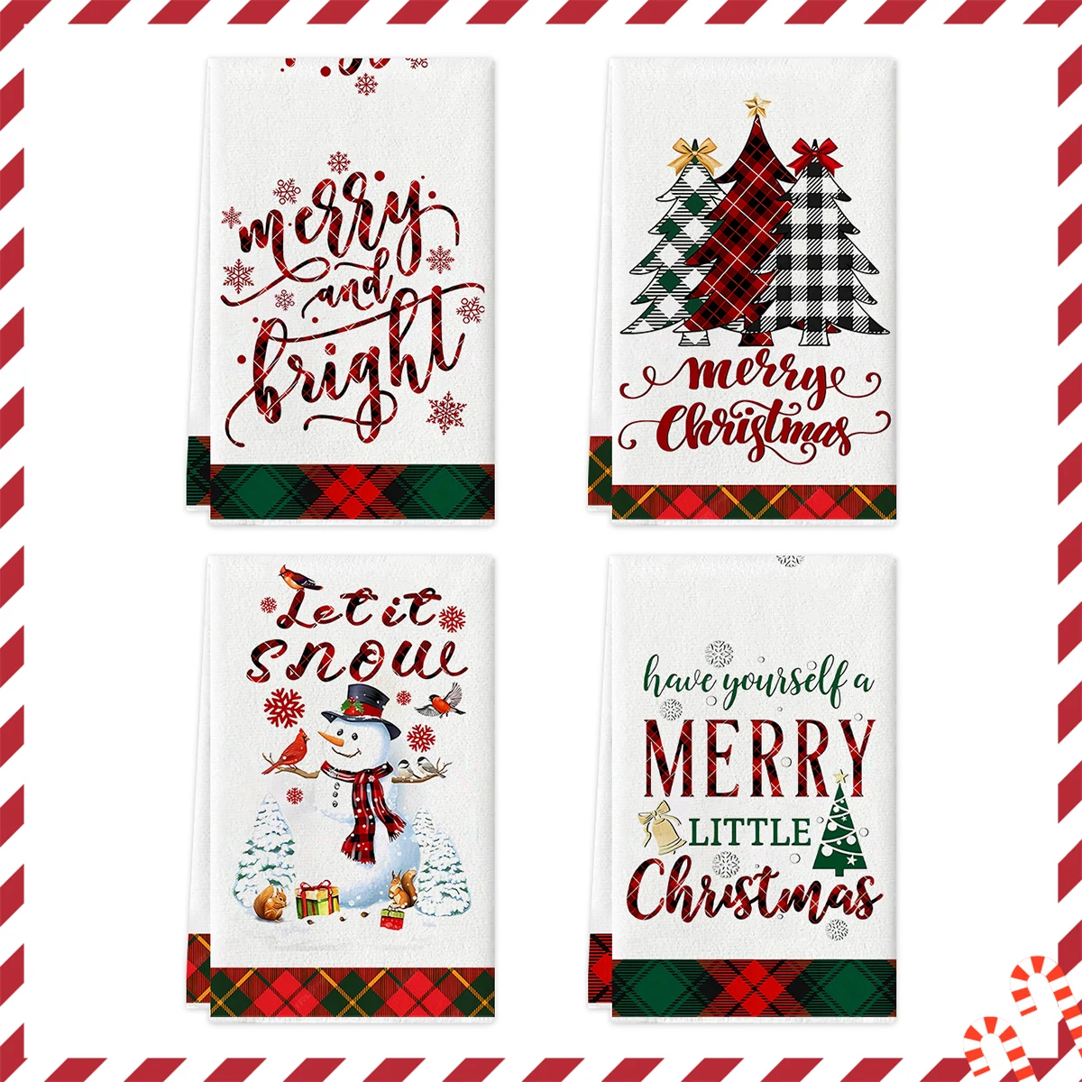 2/4/stücke Weihnachten Küche Handtücher, Frohe Weihnachten und Schneemann Schneeflocke Thema Gedruckt Geschirrtücher, Hause Dekoration Handtuch Set, Image
