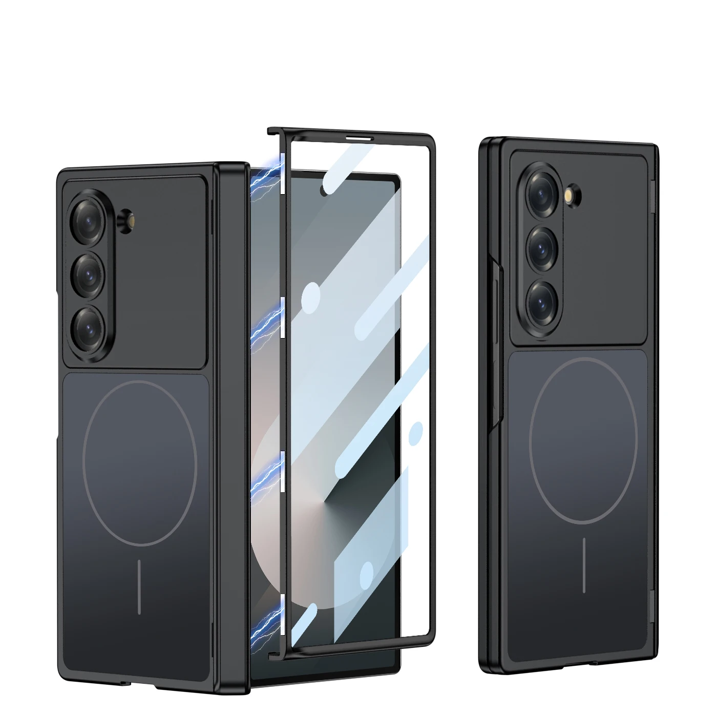 Für MagSafe Handyhülle für Samsung Galaxy Z Fold 7 6 Fold Matte Scharnierhülle mit Spiegelfolie Rundum-Schutz Stoßfeste Schutzhülle