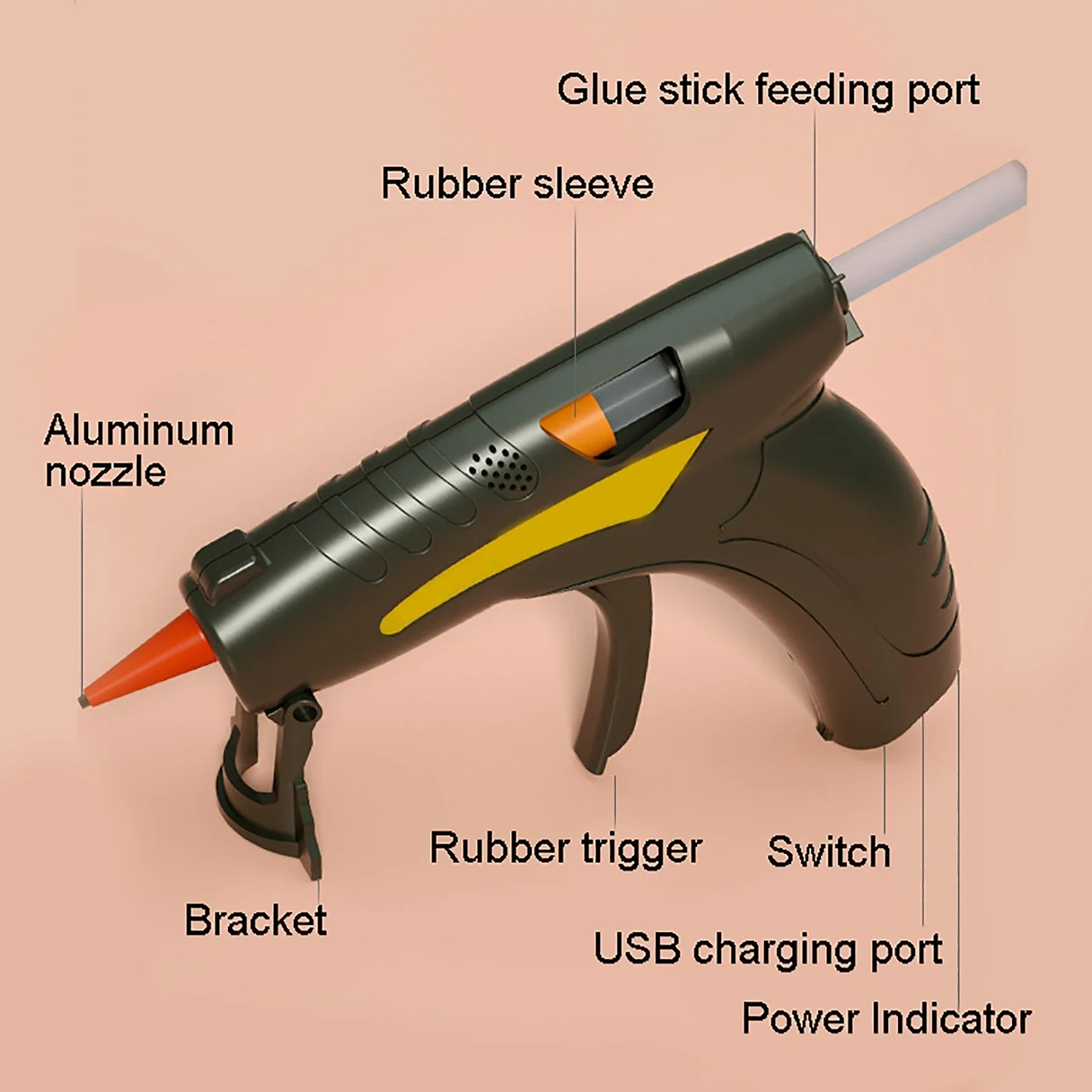 Pistolet à colle thermofusible 3.7V sans fil avec 30 pièces bâton de colle sans fil outil de colle thermofusible artisanat bricolage outil de réparation bâton maison bricolage